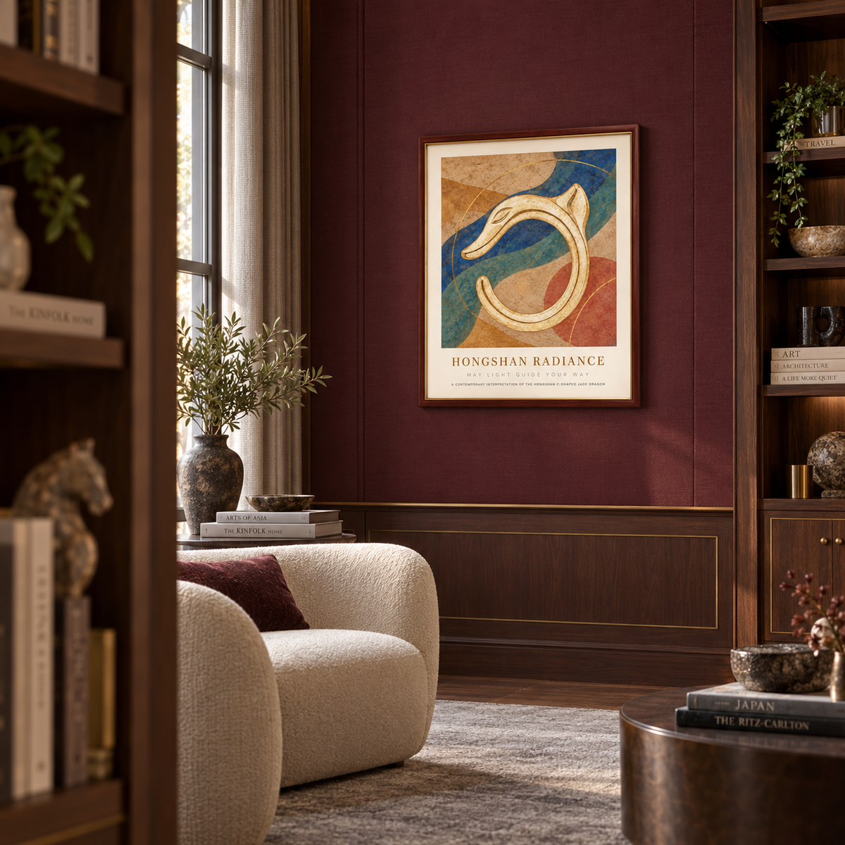 HONGSHAN RADIANCE framed artwork — plum hotel reading salon