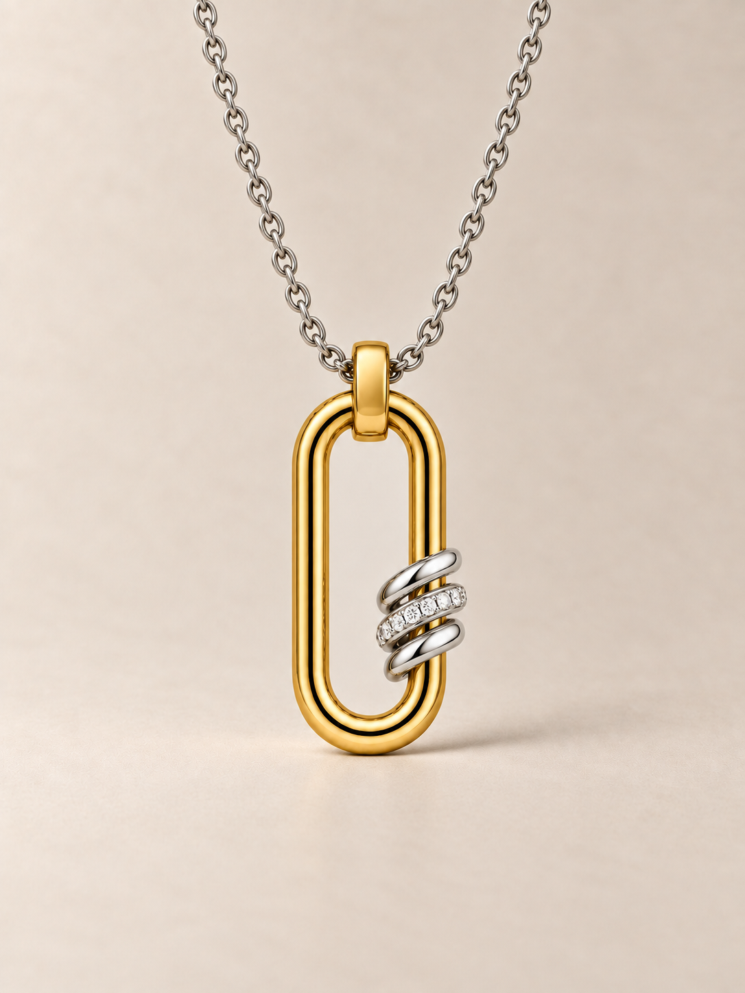 VESPERON NEXUS LUMINA Pendant Necklace, front view on a warm neutral studio background