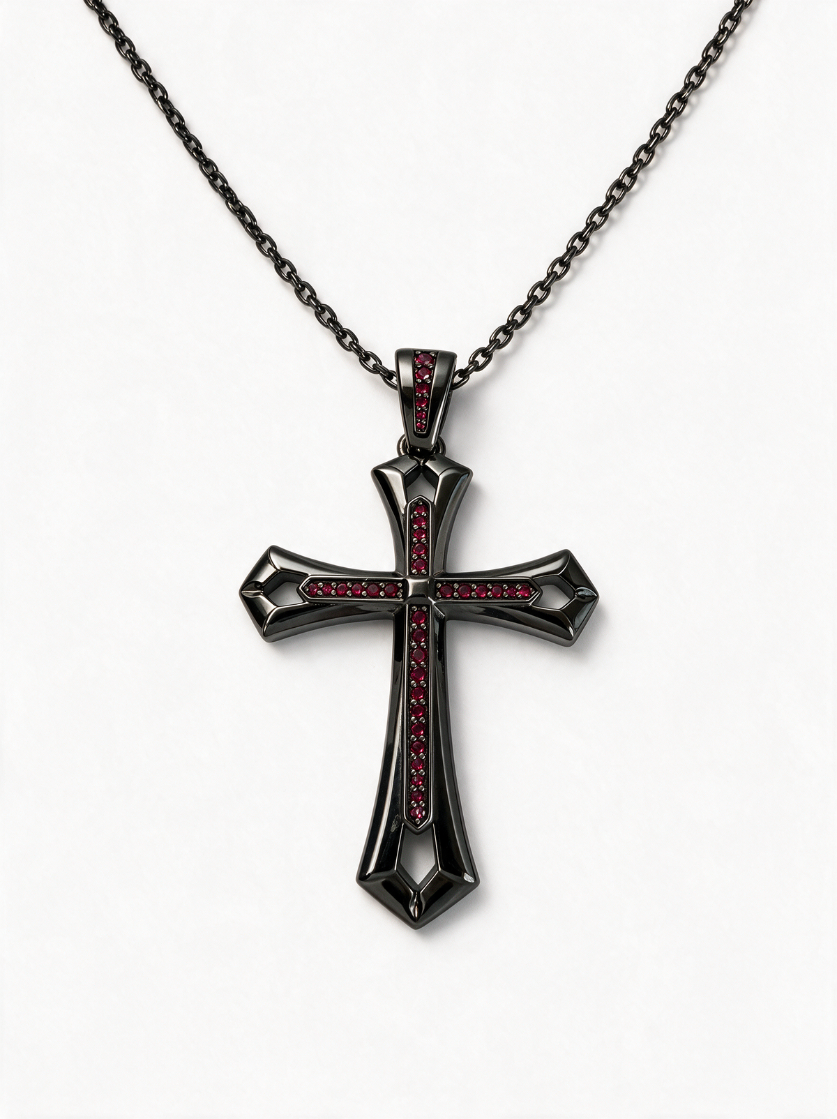 Crimson Edge Cross Pendant Necklace