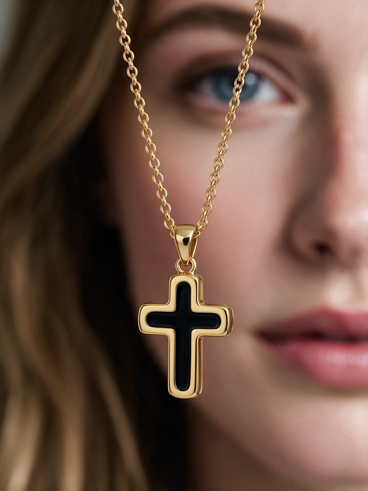 Petite Black Cross Pendant Necklace