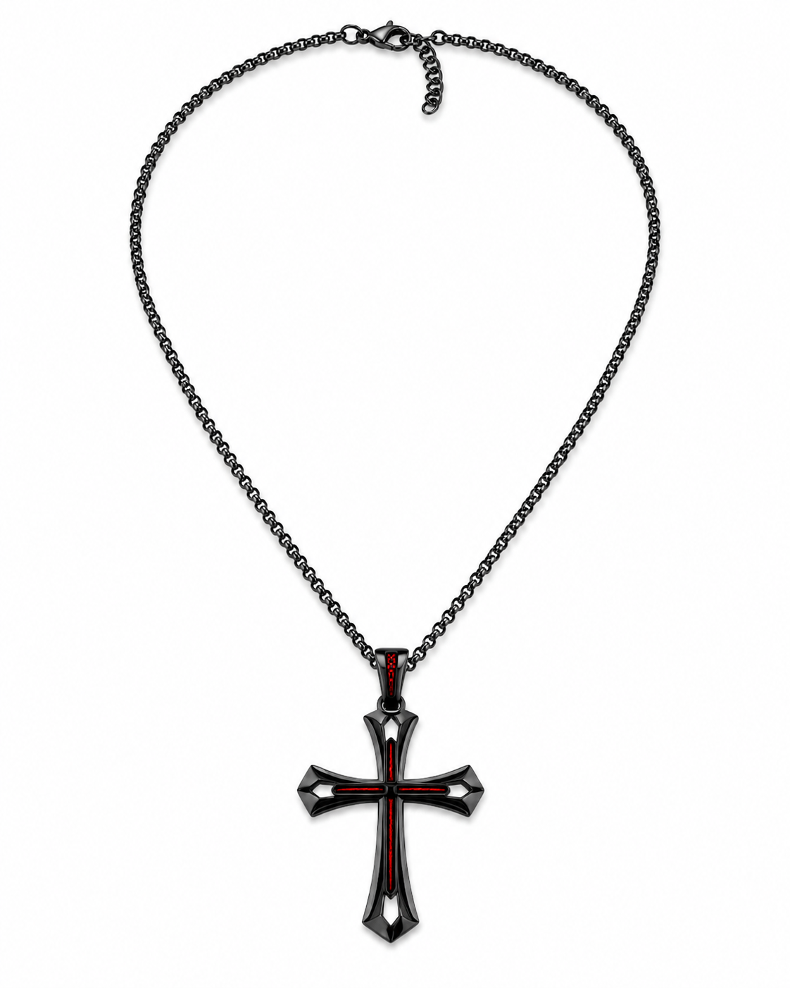 Crimson Edge Cross Pendant Necklace