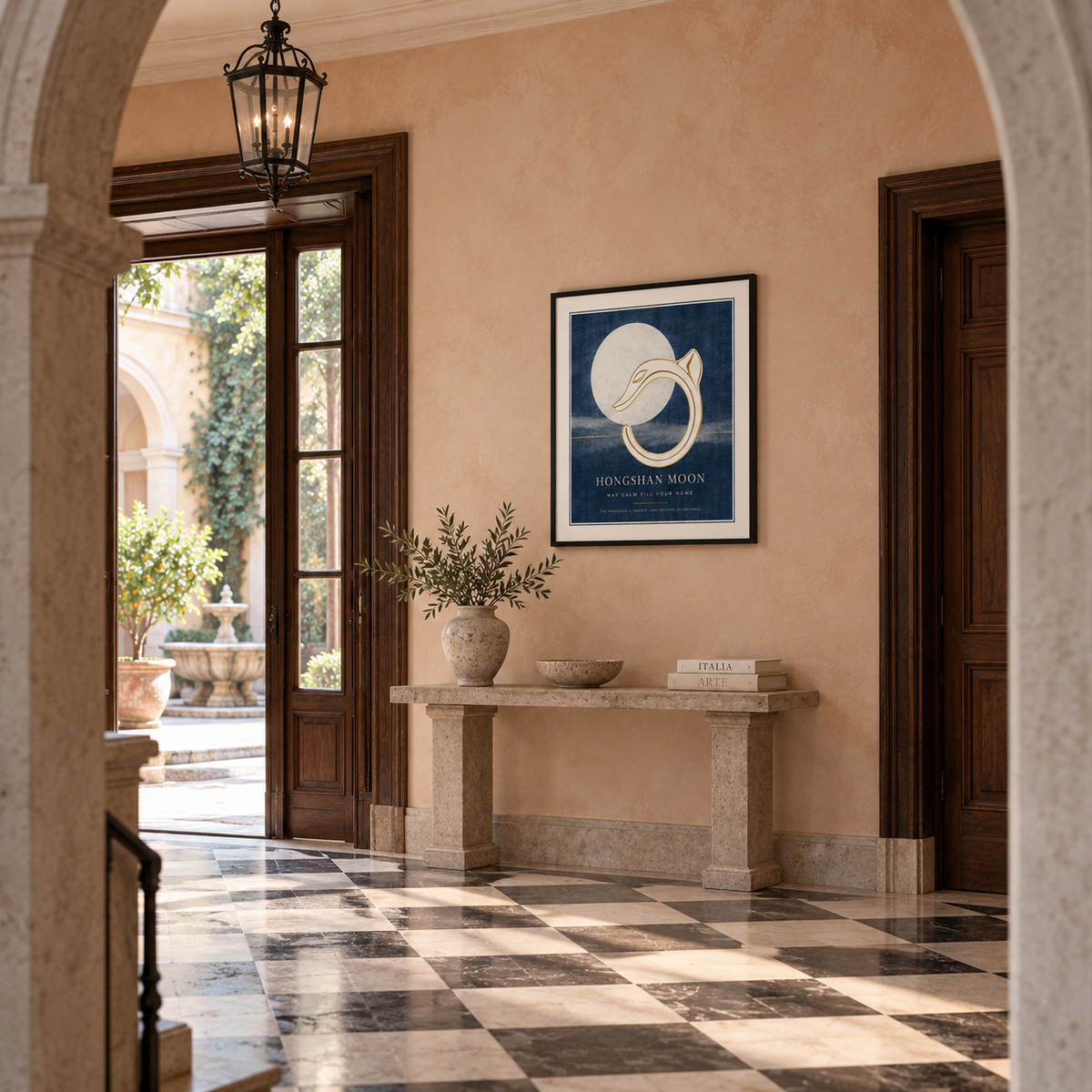 HONGSHAN MOON framed artwork — italian palazzo entry
