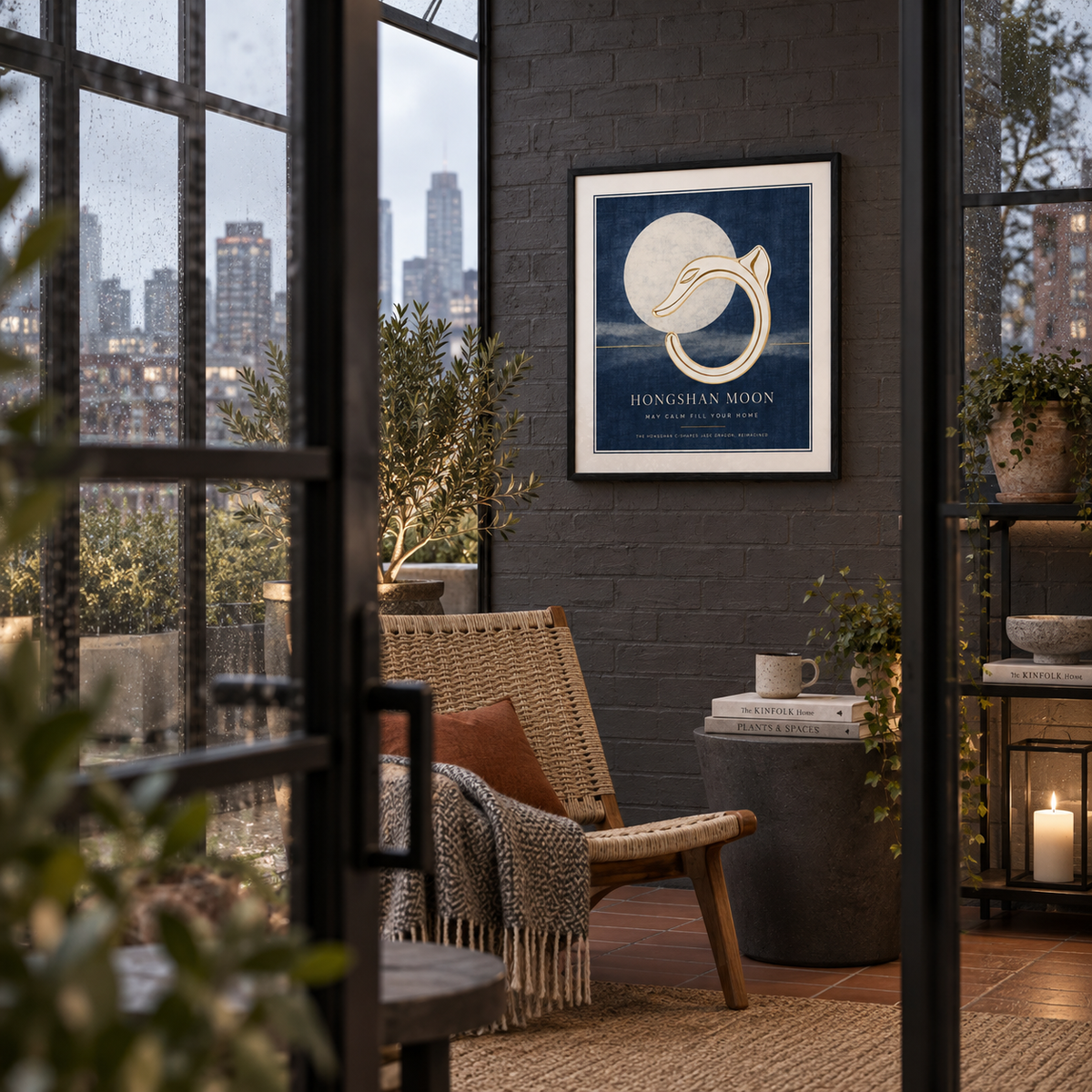 HONGSHAN MOON framed artwork — urban winter garden