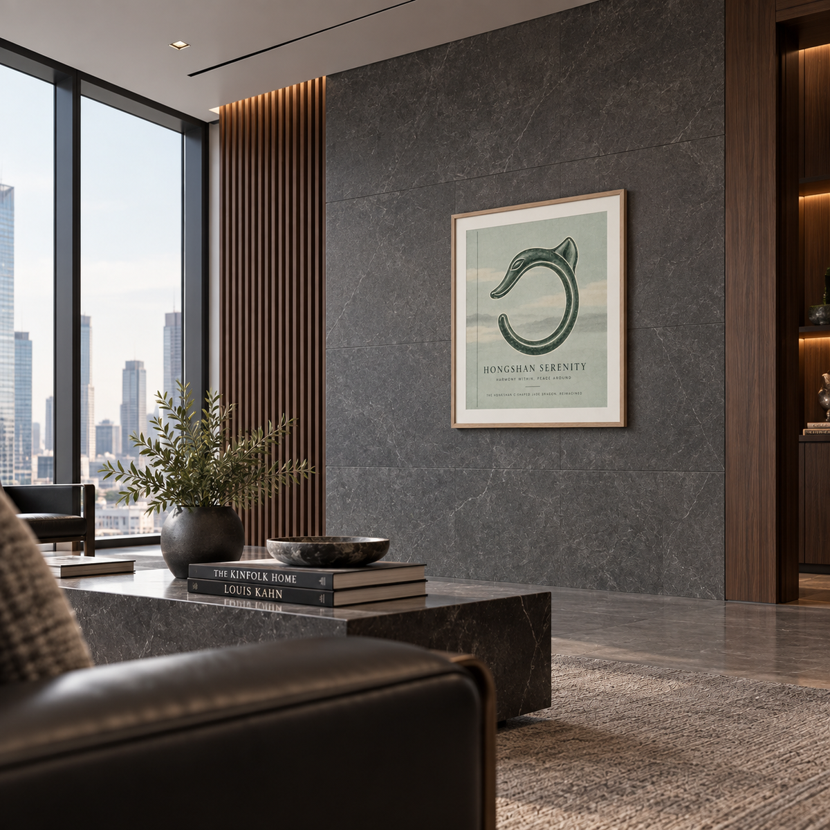 HONGSHAN SERENITY framed artwork — charcoal executive lounge