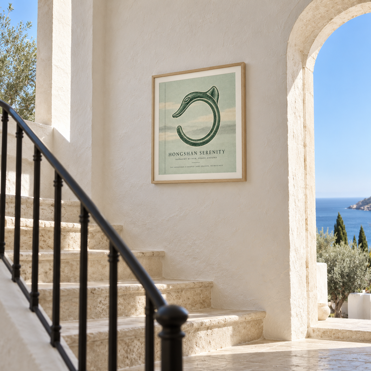 HONGSHAN SERENITY framed artwork — mediterranean stair landing