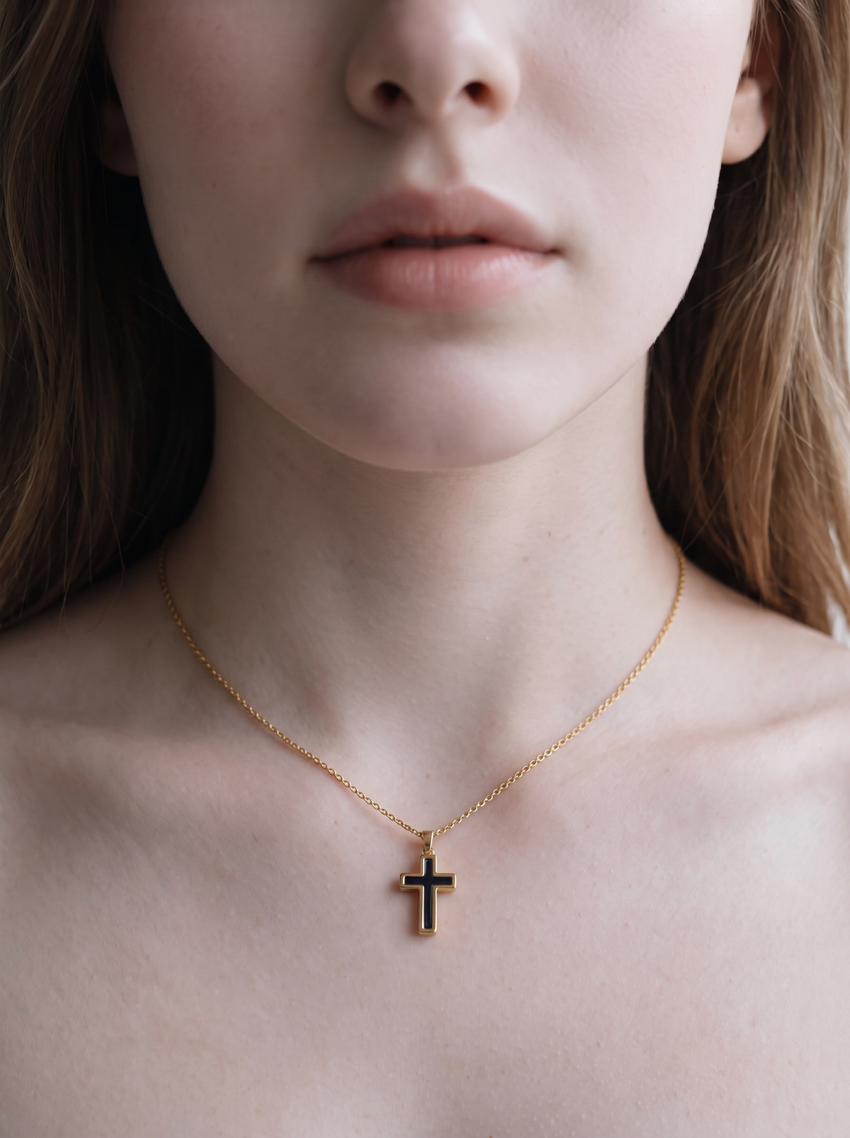 Petite Black Cross Pendant Necklace