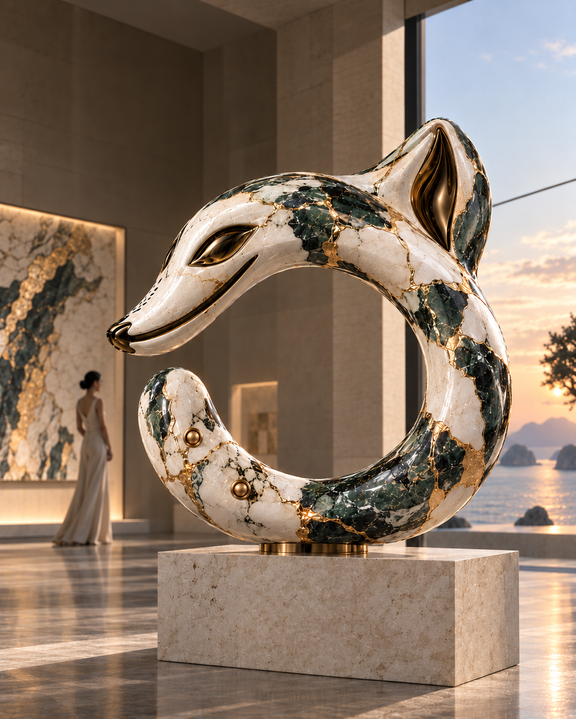 VESPERON C-DRAGON MONUMENTS Emerald Kintsugi large decorative sculpture