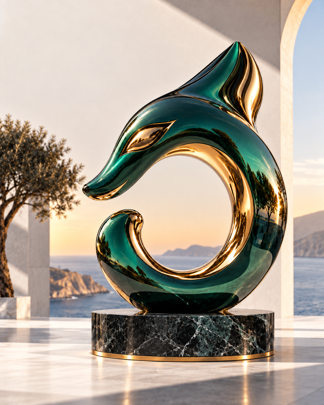 VESPERON C-DRAGON MONUMENTS Emerald Mirror large decorative sculpture