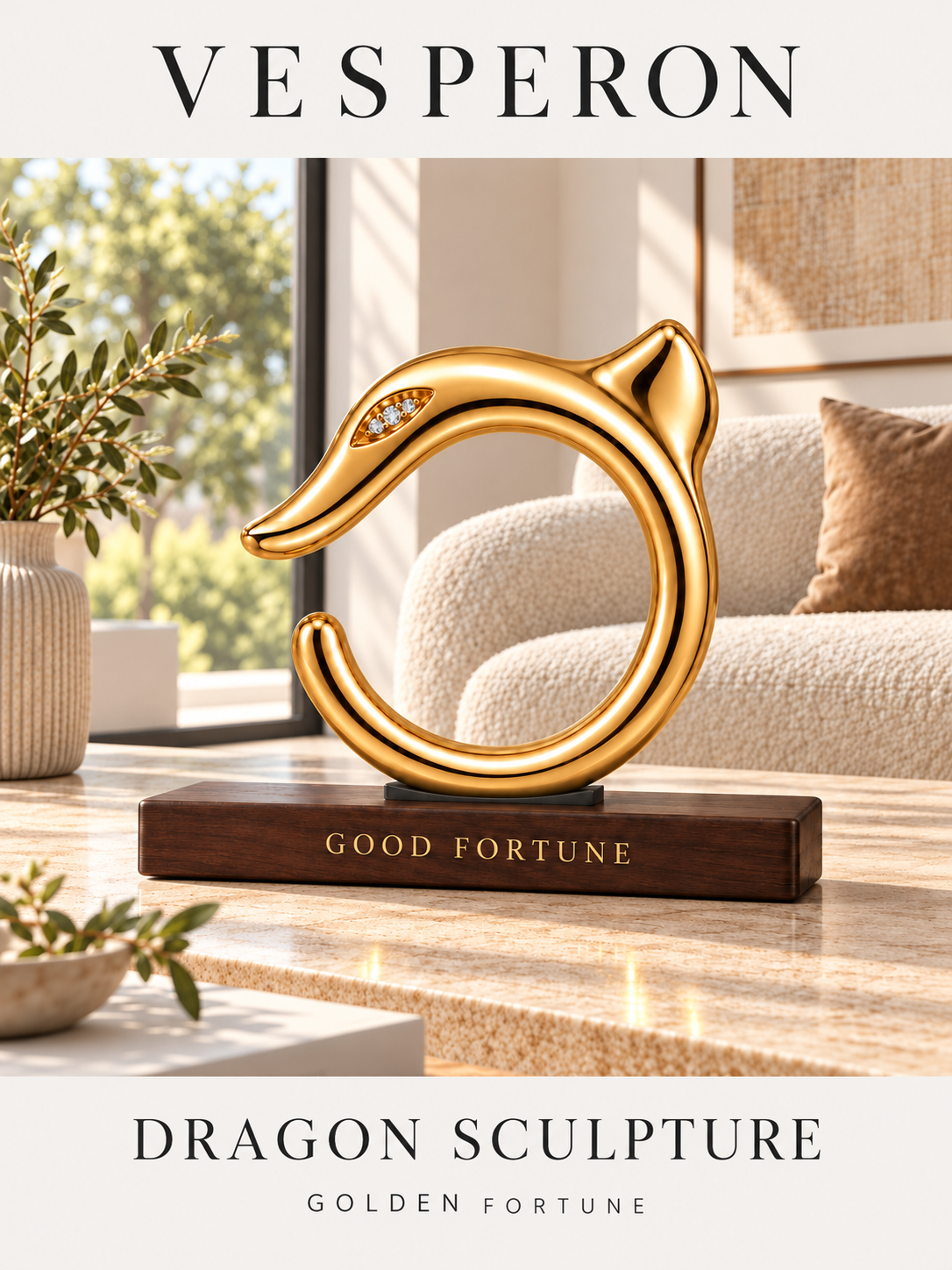 Dragon Sculpture — Golden Fortune — editorial cover