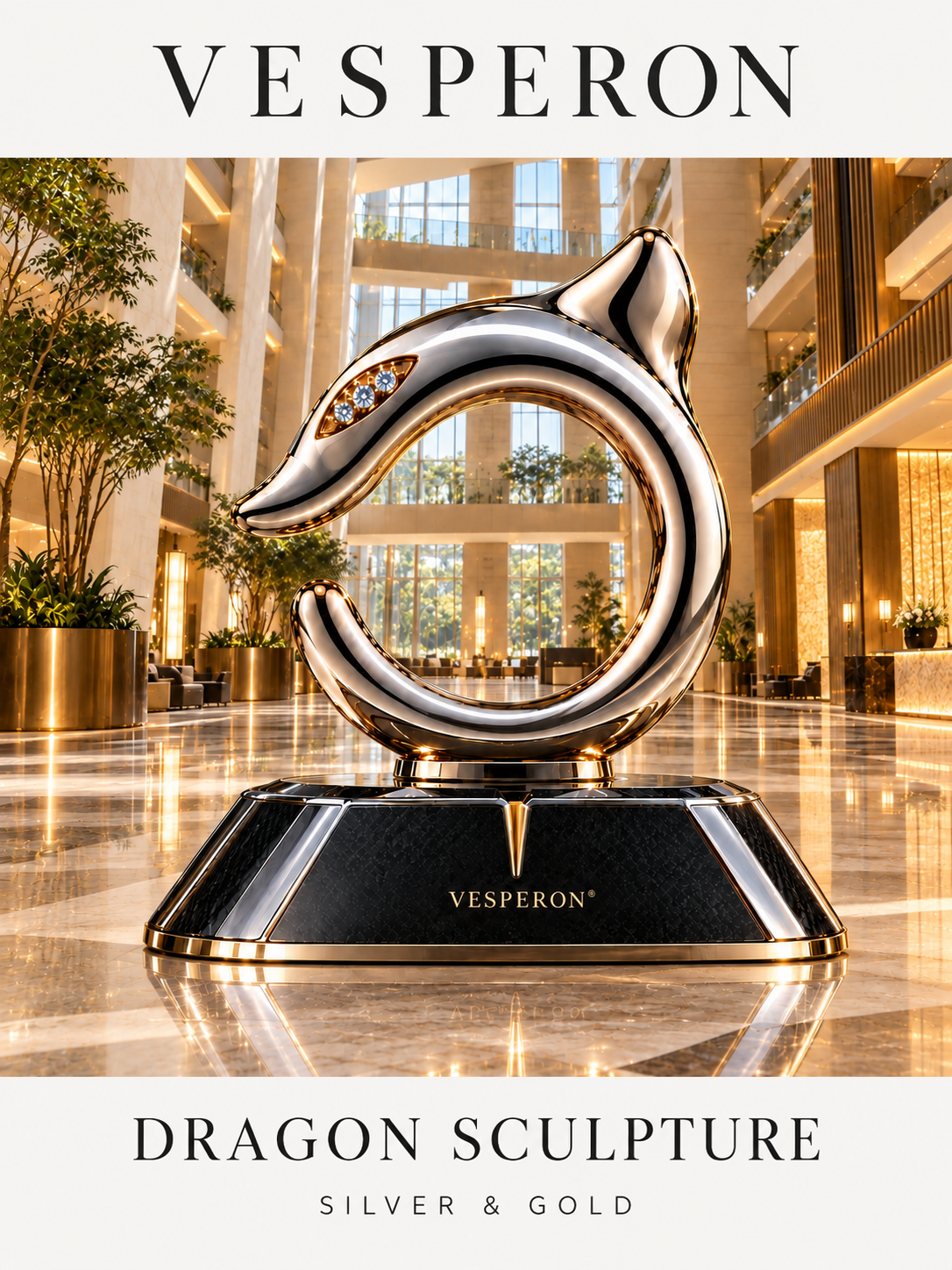 Dragon Sculpture — Silver & Gold — editorial cover