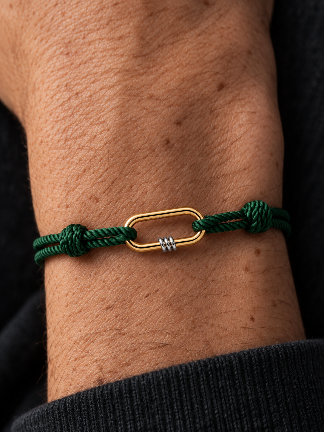 NEXUS Cord Bracelet — Cypress Green worn on wrist