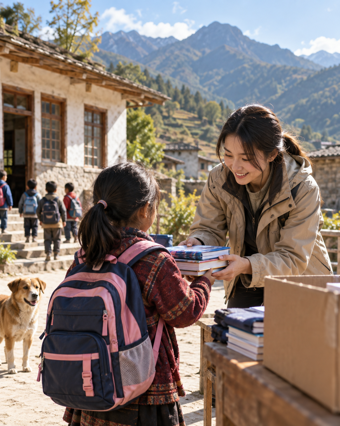 Illustrative scene of books being shared with a student.